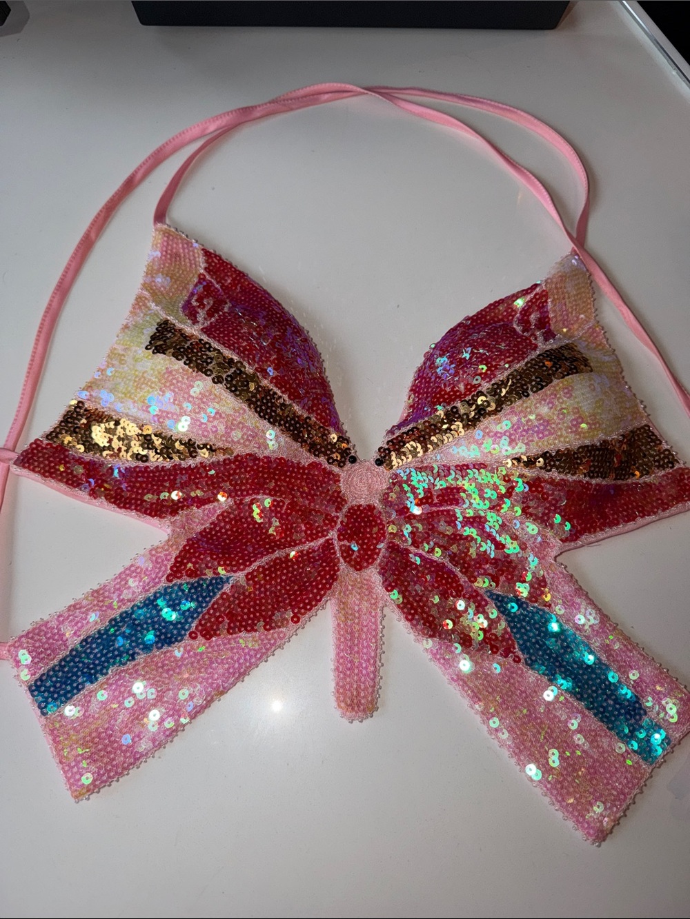 Custom made Sequin Butterfly Halter Top - Pink Multicolor